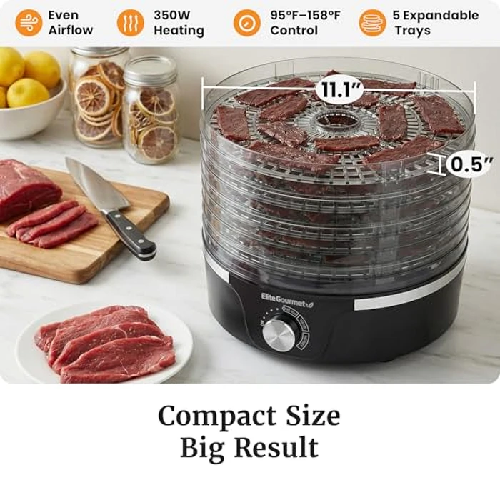 Elite Gourmet EFD319 Food Dehydrator, 5 BPA-Free 11.4" Trays Adjustable Temperature Controls, Jerky, Herbs, Fruit, Veggies, Dried Snacks, Black by Elite Gourmet - Image 4