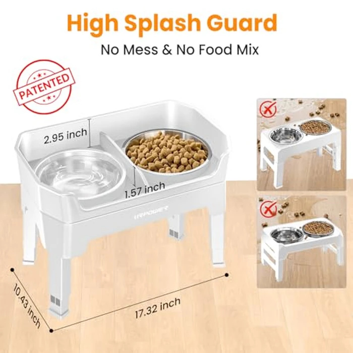URPOWER 3-in-1 Elevated Dog Bowls - Mess Proof Double Deck 4 Height Adjustable Raised Stand with 2 Stainless Steel Food Bowls & Licking Plate for Small, Medium & Large Dogs by URPOWER - Image 2