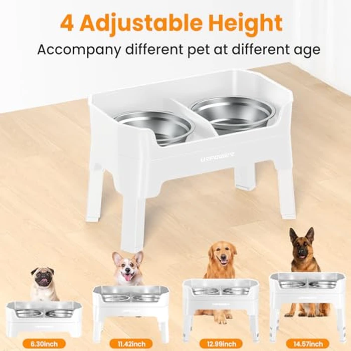 URPOWER 3-in-1 Elevated Dog Bowls - Mess Proof Double Deck 4 Height Adjustable Raised Stand with 2 Stainless Steel Food Bowls & Licking Plate for Small, Medium & Large Dogs by URPOWER - Image 3