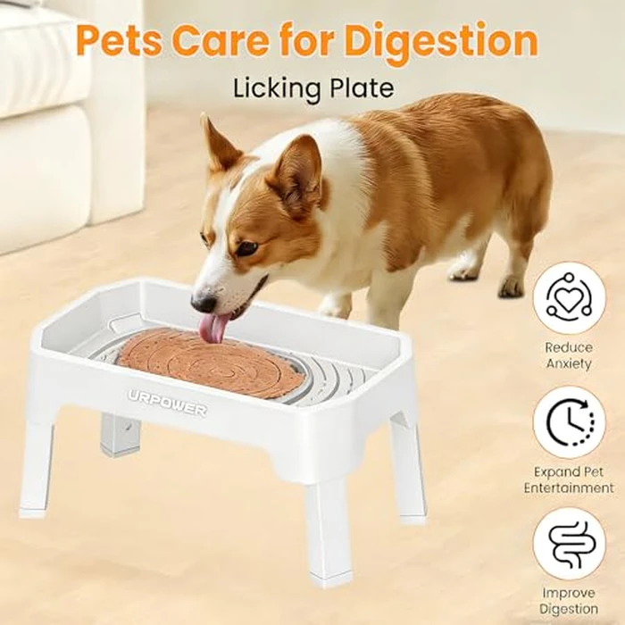 URPOWER 3-in-1 Elevated Dog Bowls - Mess Proof Double Deck 4 Height Adjustable Raised Stand with 2 Stainless Steel Food Bowls & Licking Plate for Small, Medium & Large Dogs by URPOWER - Image 5