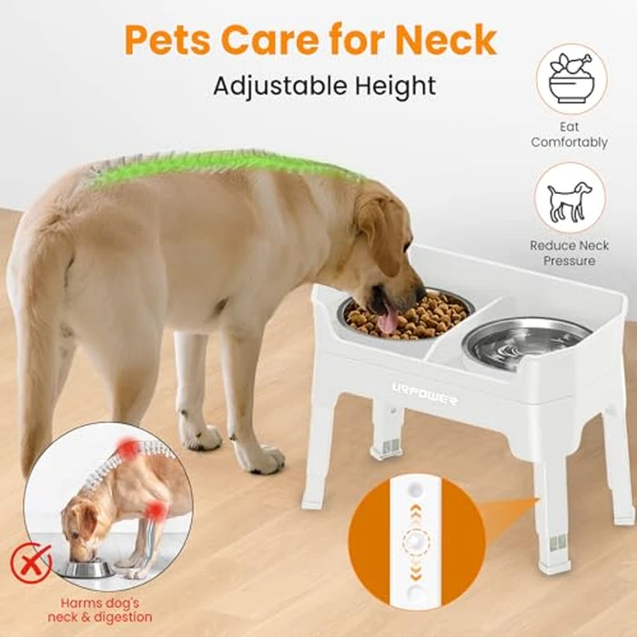 URPOWER 3-in-1 Elevated Dog Bowls - Mess Proof Double Deck 4 Height Adjustable Raised Stand with 2 Stainless Steel Food Bowls & Licking Plate for Small, Medium & Large Dogs by URPOWER - Image 6