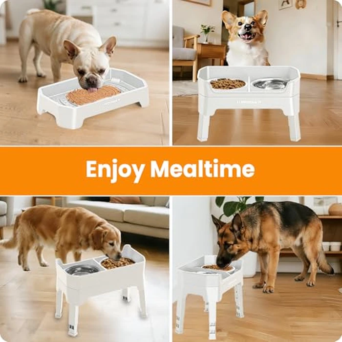 URPOWER 3-in-1 Elevated Dog Bowls - Mess Proof Double Deck 4 Height Adjustable Raised Stand with 2 Stainless Steel Food Bowls & Licking Plate for Small, Medium & Large Dogs by URPOWER - Image 7