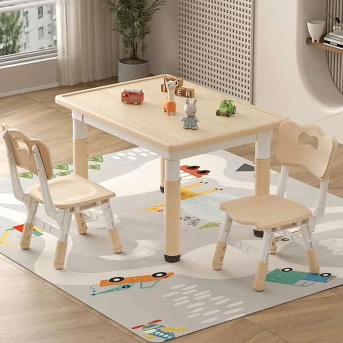 JONUTATO Kids Table and Chairs, Graffiti Desktop Toddler Chair and Table Set, Kids Table for Ages 3-8, 31.5''L x 23.6''W Childrens Table and Chair Set with 2 Seats, Max 300lbs by JONUTATO - Image 1