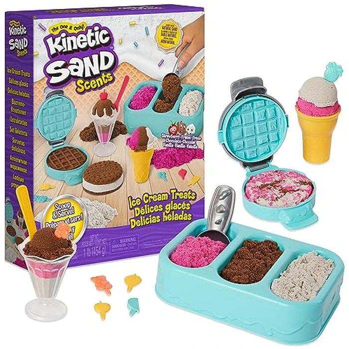 Kinetic Sand Scents, Ice Cream Treats Playset with 3 Colors Scented Play Sand & 6 Tools, Sensory Toys for Kids Ages 3 and up by Kinetic Sand - Used - Acceptable condition