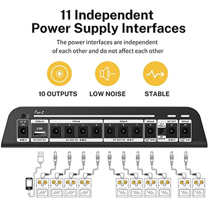 Donner DP-Z 9V Guitar Pedal Power Supply 11 Isolated DC Output with USB Port for 9V/12V/18V Effect Pedal DC 18v 2000m Input by Donner - Image 2