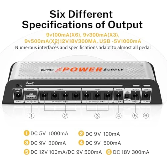 Donner DP-Z 9V Guitar Pedal Power Supply 11 Isolated DC Output with USB Port for 9V/12V/18V Effect Pedal DC 18v 2000m Input by Donner - Image 3