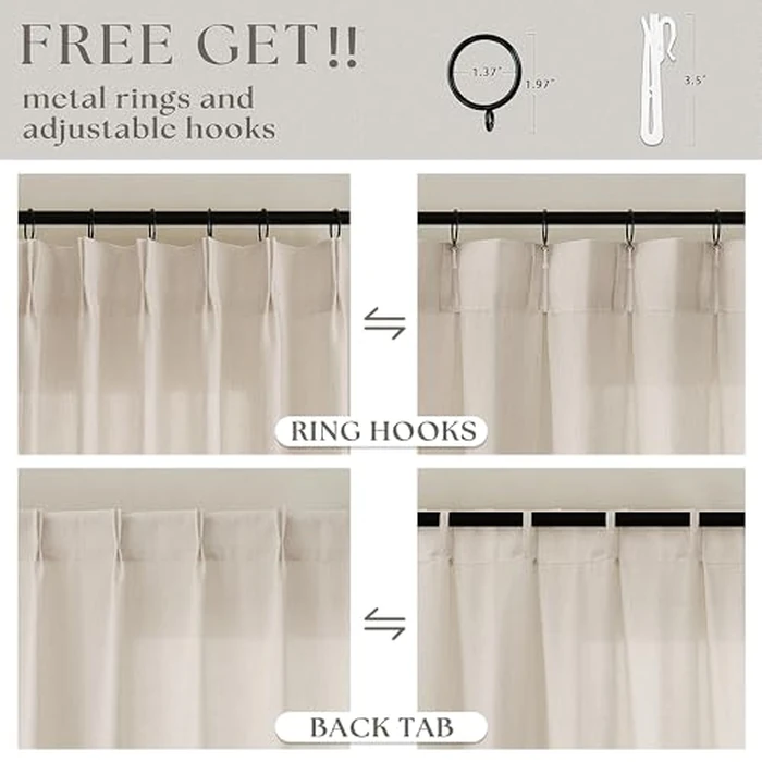 Extra Wide Beige Pinch Pleated Linen Curtains 90 Inches Long 100 Inch Wide for Living Room Bedroom Light Filter Semi Sheer Window Drapes with Hooks Rings for Patio Sliding Glass Door 1 Panel 100x90 by TWODRAPES - Image 6