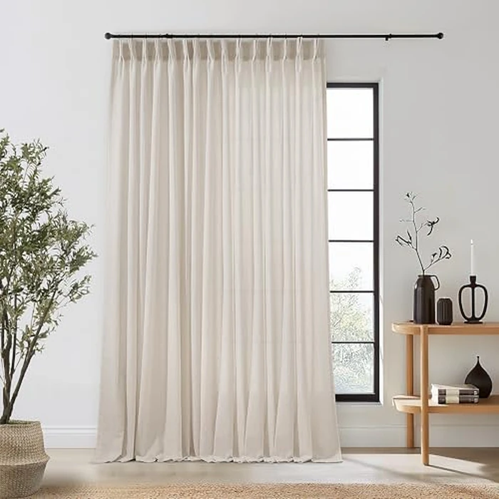 Extra Wide Beige Pinch Pleated Linen Curtains 90 Inches Long 100 Inch Wide for Living Room Bedroom Light Filter Semi Sheer Window Drapes with Hooks Rings for Patio Sliding Glass Door 1 Panel 100x90 by TWODRAPES - Image 8