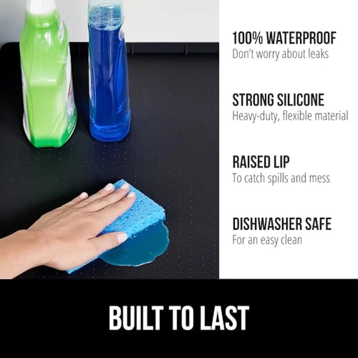 GORILLA GRIP Waterproof Silicone Under Sink Mat with Raised Lip for Kitchen and Bathroom, Cabinet Shelf Liner Stay in Place Mats Dishwasher Safe Drawer Liner, Organizer Tray, 15 x 22 in, Black by GORILLA GRIP - Image 2