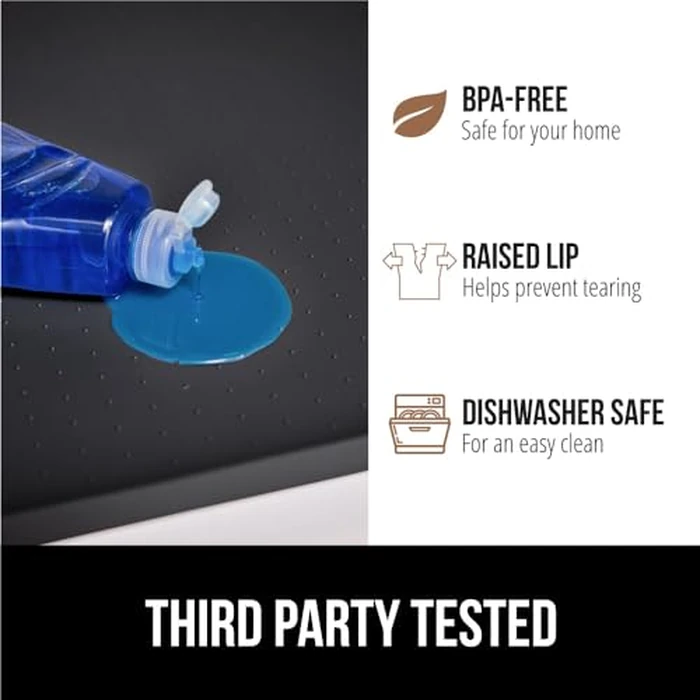 GORILLA GRIP Waterproof Silicone Under Sink Mat with Raised Lip for Kitchen and Bathroom, Cabinet Shelf Liner Stay in Place Mats Dishwasher Safe Drawer Liner, Organizer Tray, 15 x 22 in, Black by GORILLA GRIP - Image 4