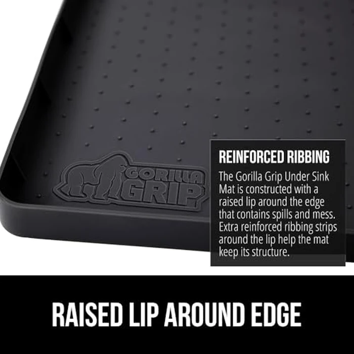 GORILLA GRIP Waterproof Silicone Under Sink Mat with Raised Lip for Kitchen and Bathroom, Cabinet Shelf Liner Stay in Place Mats Dishwasher Safe Drawer Liner, Organizer Tray, 15 x 22 in, Black by GORILLA GRIP - Image 5
