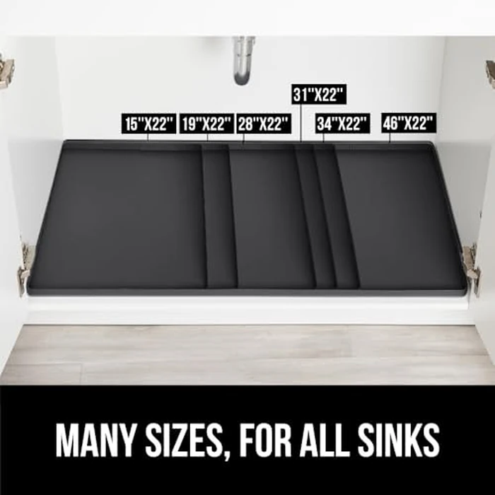 GORILLA GRIP Waterproof Silicone Under Sink Mat with Raised Lip for Kitchen and Bathroom, Cabinet Shelf Liner Stay in Place Mats Dishwasher Safe Drawer Liner, Organizer Tray, 15 x 22 in, Black by GORILLA GRIP - Image 8