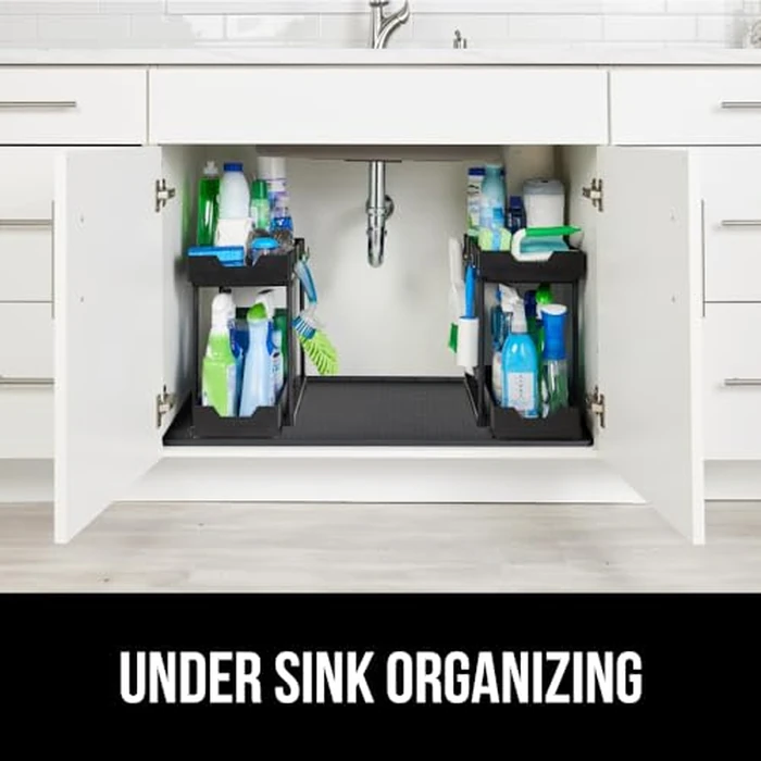 GORILLA GRIP Waterproof Silicone Under Sink Mat with Raised Lip for Kitchen and Bathroom, Cabinet Shelf Liner Stay in Place Mats Dishwasher Safe Drawer Liner, Organizer Tray, 15 x 22 in, Black by GORILLA GRIP - Image 9