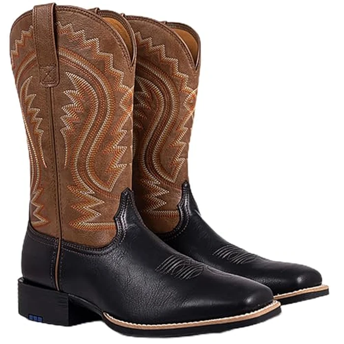 Palitutu Cowboy Boots for Men Classic Square Toe Embroidered Western Boots Comfortable Milk Silk Lining Slip Resistant Pull On Boots for Country Music Festivals Vegan Leather by Palitutu - Used - Very Good condition - US$45.69