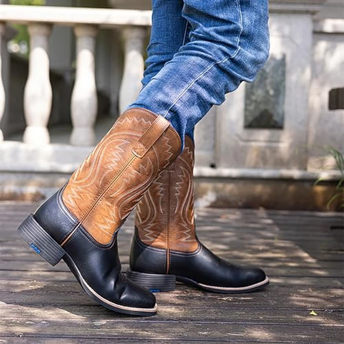 Palitutu Cowboy Boots for Men Classic Square Toe Embroidered Western Boots Comfortable Milk Silk Lining Slip Resistant Pull On Boots for Country Music Festivals Vegan Leather by Palitutu - Image 2