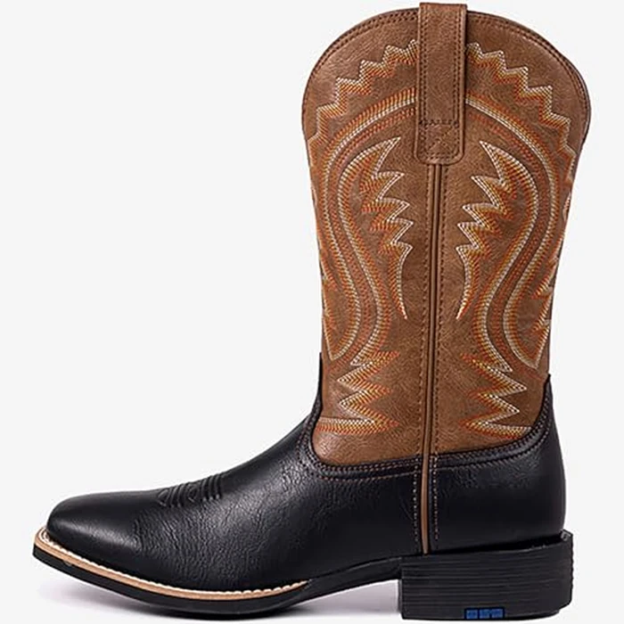 Palitutu Cowboy Boots for Men Classic Square Toe Embroidered Western Boots Comfortable Milk Silk Lining Slip Resistant Pull On Boots for Country Music Festivals Vegan Leather by Palitutu - Image 3