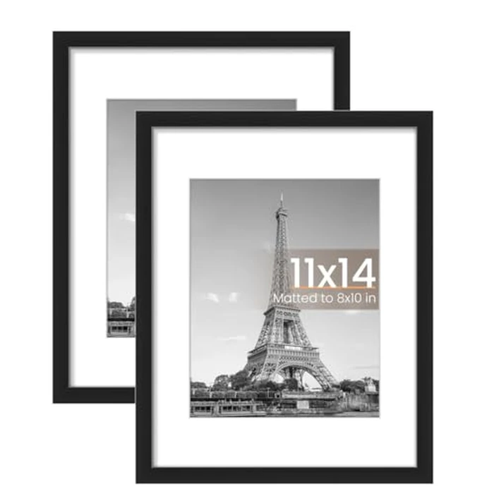 11x14 Picture Frame 2 Pack, Display Pictures 8x10 with Mat or 11x14 Without Mat, Wall Hanging Photo Frames, Black by Generic - Used - Like New condition - CA$16.14