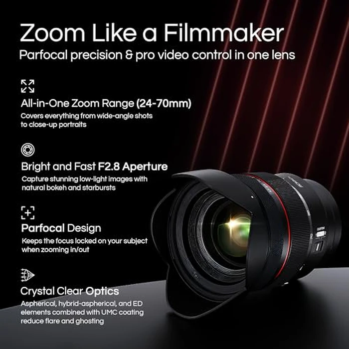 Rokinon 24-70mm F2.8 AF Zoom Lens for Sony E - Full Frame, Par-Focal, Fast Autofocus, Weather Sealed, UMC Coated, Cinematic Video Ready, Silent Operation, Manual Control Support, Custom Switch by Rokinon - Used - Very Good condition - US$572.81