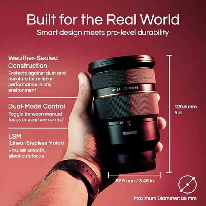 Rokinon 24-70mm F2.8 AF Zoom Lens for Sony E - Full Frame, Par-Focal, Fast Autofocus, Weather Sealed, UMC Coated, Cinematic Video Ready, Silent Operation, Manual Control Support, Custom Switch by Rokinon - Image 2