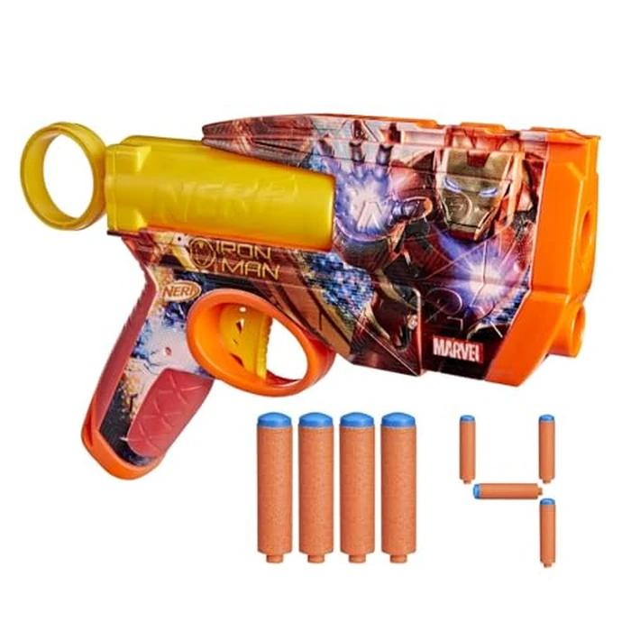 Nerf Marvel Iron Man Dart Blaster | 4 Nerf N1 Foam Darts | Iron Man-Inspired Blaster Skin Designs | Kids Gifts |Outdoor Toys & Games for Ages 8+ (Amazon Exclusive) by Nerf - Used - Very Good condition - US$9.14
