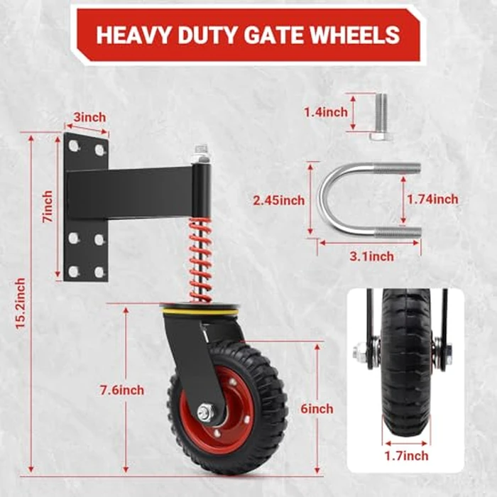 W B D WEIBIDA 6 Inch Heavy Duty Gate Wheel, 500LBS Capacity Fence Gate Wheels for Metal Tube Gate Wooden Gate, 360 Degree Swivel Spring Loaded Gate Caster Wheels, Dual Mount Options (Straight/U-Bolt) by W B D WEIBIDA - Image 3