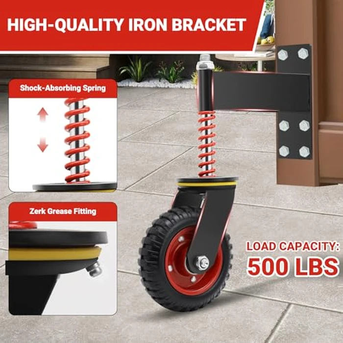 W B D WEIBIDA 6 Inch Heavy Duty Gate Wheel, 500LBS Capacity Fence Gate Wheels for Metal Tube Gate Wooden Gate, 360 Degree Swivel Spring Loaded Gate Caster Wheels, Dual Mount Options (Straight/U-Bolt) by W B D WEIBIDA - Image 4