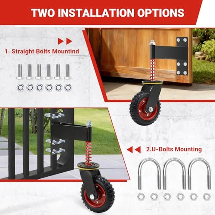 W B D WEIBIDA 6 Inch Heavy Duty Gate Wheel, 500LBS Capacity Fence Gate Wheels for Metal Tube Gate Wooden Gate, 360 Degree Swivel Spring Loaded Gate Caster Wheels, Dual Mount Options (Straight/U-Bolt) by W B D WEIBIDA - Image 5