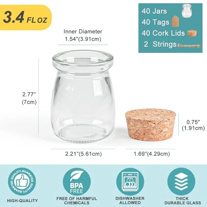Ritayedet 40 Pack Small Glass Jars for Favors, 3.4 oz Glass Jars with Cork Lids for Candle, Potion Bottles, Spice, Yogurt, Candy, Wedding, Baby Shower, Decoration, Party(Bonus Twine and Labels) by Ritayedet - Image 3