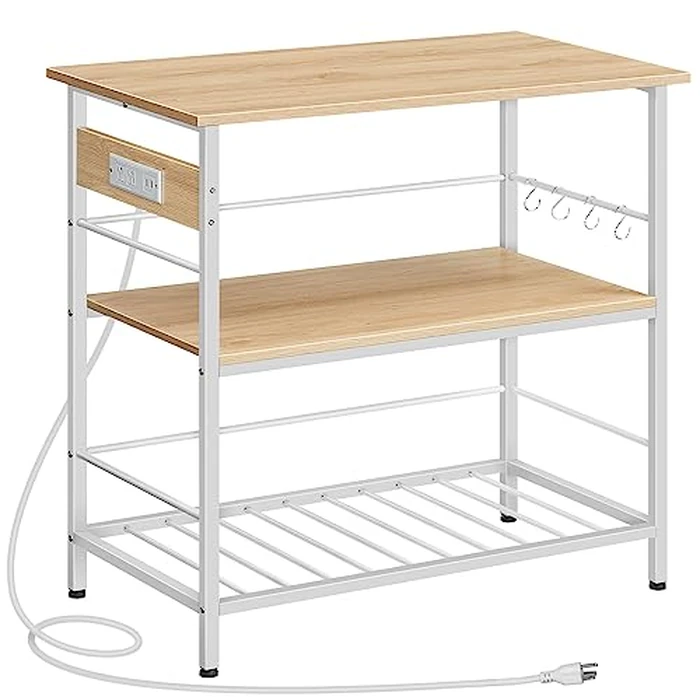 HOOBRO Kitchen Island with Storage, Kitchen Island Table with Power Outlet, 3 Tier Coffee Station and Microwave Stand, for Home, Kitchen and Dining Room, Natural and White WN021ZD01 by HOOBRO - Used - Good condition - CA$95.03