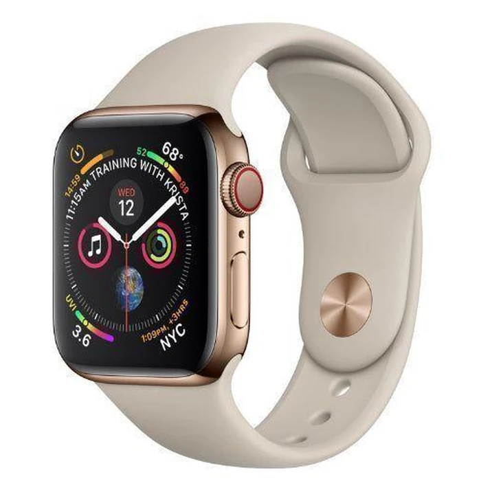Apple Watch Series 4 (Cellular + GPS) - 16GB - 40mm - Gold Stainless Steel Case with Stone Rubber Sport Band by Apple - Image 2