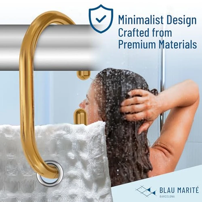 Blau Marité 12 Metal Shower Curtain Hooks, Rust-Proof Decorative C-Shaped Curtain Hooks for Bathroom, Golden Shower Curtain Rings, Fits Rods Up to 1 Inch (C, Gold) by Blau Marité - Image 4