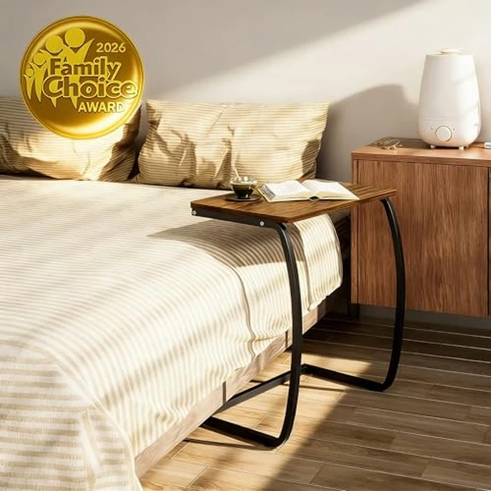 SRIWATANA Side Table, End Table, Vintage C-Shaped Couch Table for Sofa Laptop Coffee Snack, Walnut by SRIWATANA - Image 2