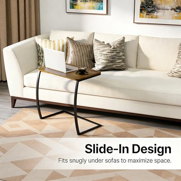 SRIWATANA Side Table, End Table, Vintage C-Shaped Couch Table for Sofa Laptop Coffee Snack, Walnut by SRIWATANA - Image 3