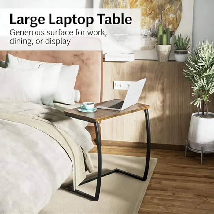 SRIWATANA Side Table, End Table, Vintage C-Shaped Couch Table for Sofa Laptop Coffee Snack, Walnut by SRIWATANA - Image 4