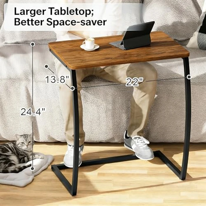 SRIWATANA Side Table, End Table, Vintage C-Shaped Couch Table for Sofa Laptop Coffee Snack, Walnut by SRIWATANA - Image 5
