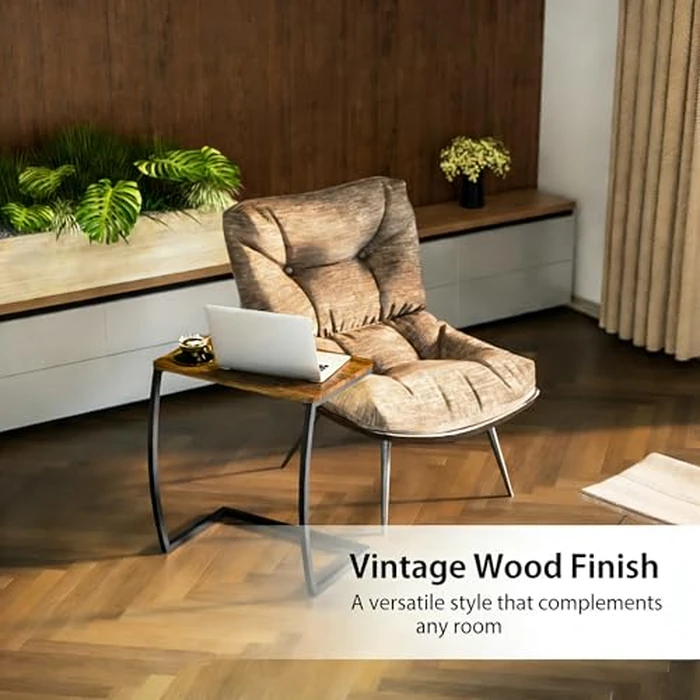 SRIWATANA Side Table, End Table, Vintage C-Shaped Couch Table for Sofa Laptop Coffee Snack, Walnut by SRIWATANA - Image 7