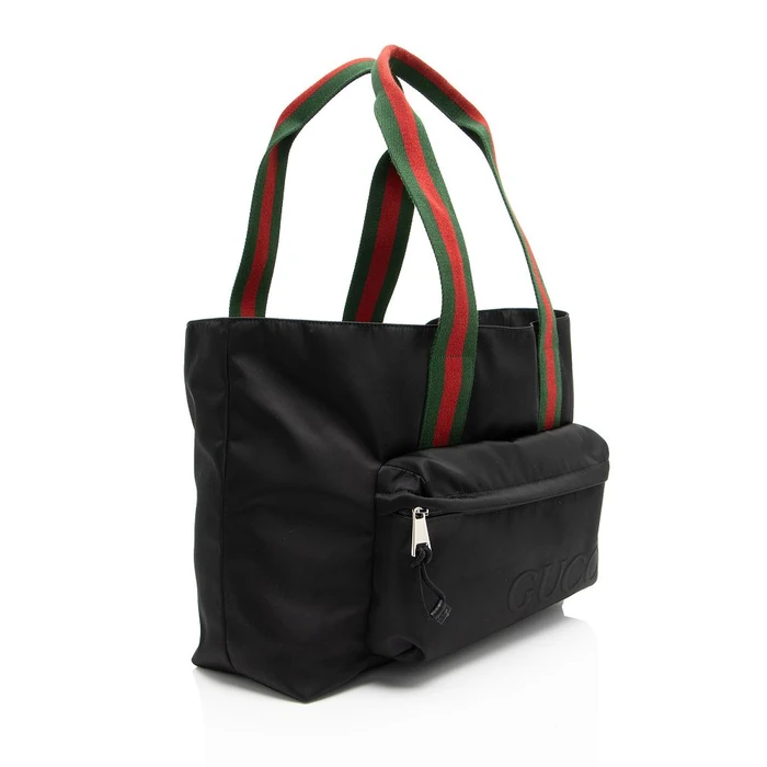 Gucci Nylon Embossed Web Large Tote - Nylon - Black by Gucci - Image 2