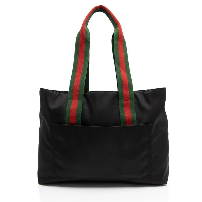Gucci Nylon Embossed Web Large Tote - Nylon - Black by Gucci - Image 3