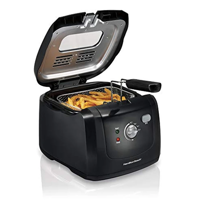 Hamilton Beach Cool Touch Electric Deep Fryer with Basket and Lid, 2 Liters / 8 Cups Oil Capacity, Adjustable Temperature, 1500 Watts for Fast Heat-up, viewing Window Easy to Clean, Black (35021) by Hamilton Beach - Image 1