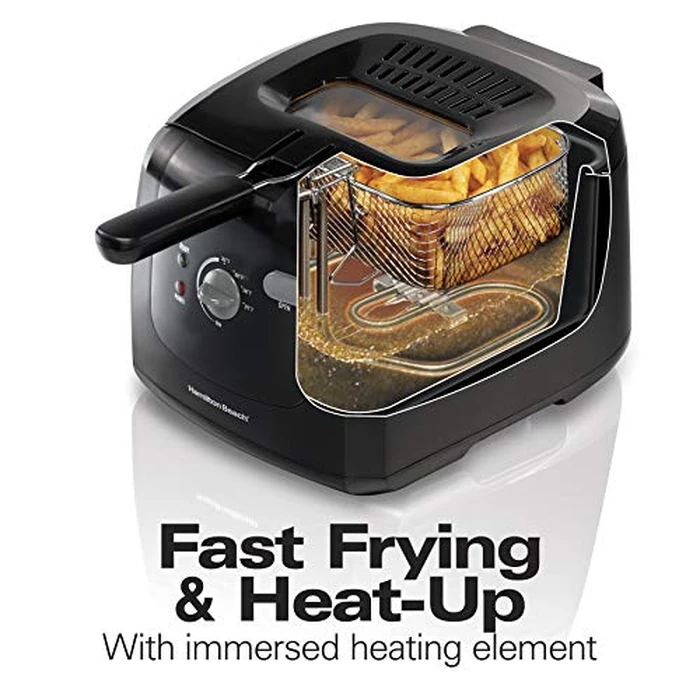 Hamilton Beach Cool Touch Electric Deep Fryer with Basket and Lid, 2 Liters / 8 Cups Oil Capacity, Adjustable Temperature, 1500 Watts for Fast Heat-up, viewing Window Easy to Clean, Black (35021) by Hamilton Beach - Image 3