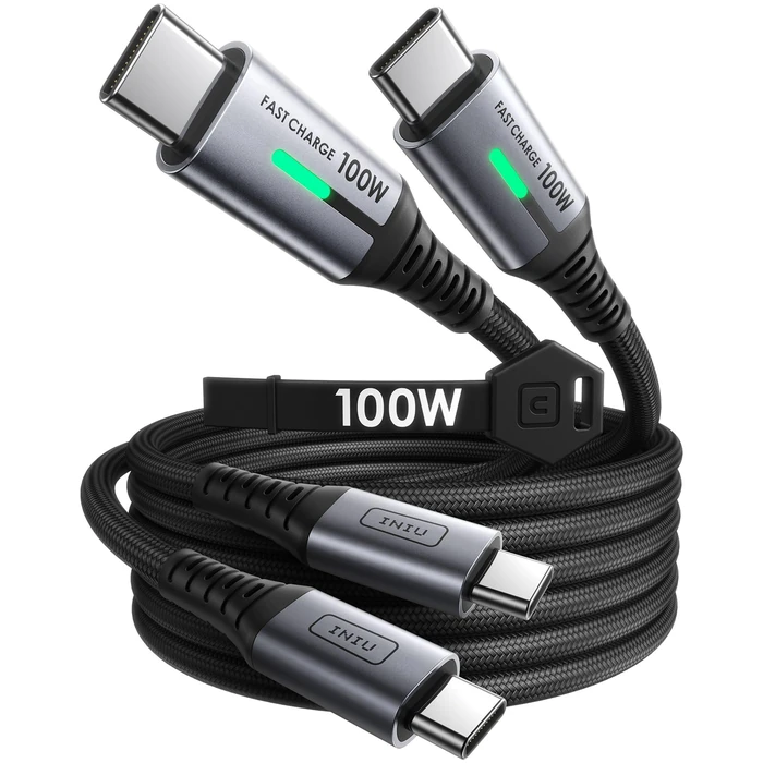 INIU USB C to USB C Cable, (6.6ft, 2-Pack) 100W USB C to C Fast Charging Cord, Braided Type C Charger Cable for iPhone 16 Pro Max 15 Plus Samsung Galaxy S24 S21 S10 Note 10 MacBook iPad Kindle etc. by INIU - Used - Like New condition