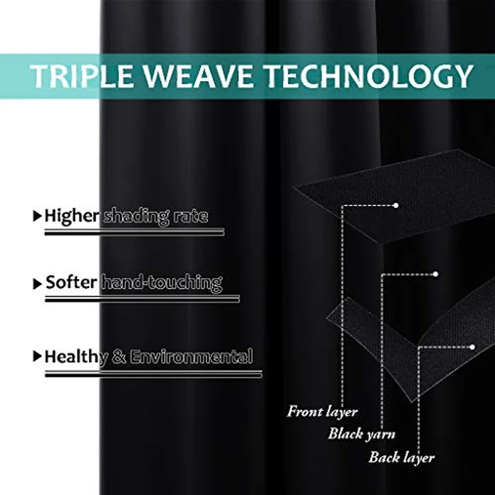 NICETOWN Complete 100% Blackout Curtain Set, Thermal Insulated & Energy Efficiency Window Draperies with Black Liner, Noise Reducing Short Curtains for Kids Room (Black, 42 inch W by 63 inch L, Double Panels) by NICETOWN - Image 6