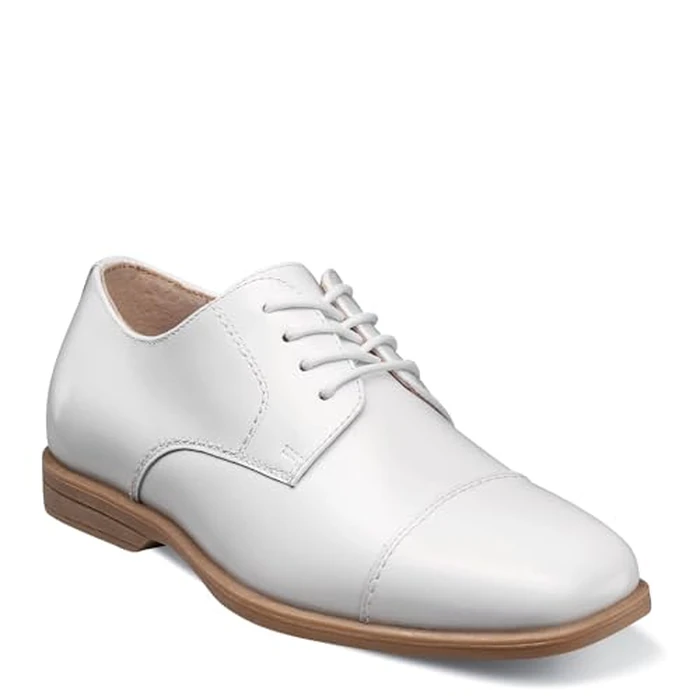 Florsheim Kids Reveal Cap Toe Ox, Jr. (Toddler/Little Kid/Big Kid) - Shoes for Kids - Leather Upper White Smooth Leather 2.5 Little Kid M by Florsheim - Image 1