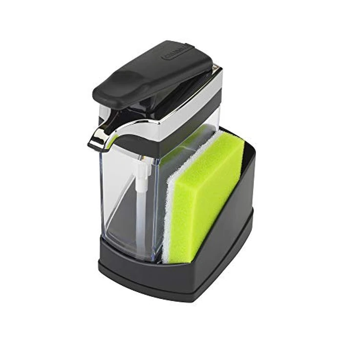 Casabella Sink Sider Solo Kitchen 2-in-1 Soap Pump and Sponge Caddy, Black/Chrome by Casabella - Used - Good condition - CA$16.11