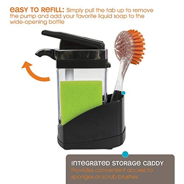 Casabella Sink Sider Solo Kitchen 2-in-1 Soap Pump and Sponge Caddy, Black/Chrome by Casabella - Image 4