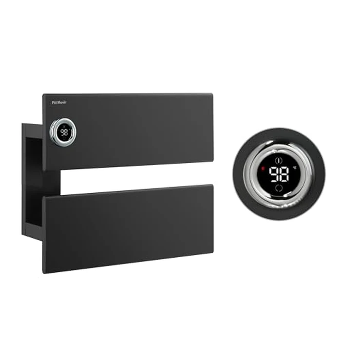 P&Dlusir Towel Warmer, Heated Towel Rack with Adjustable Temperature and Timer (1-24h, On), Fast Heating and Drying for Bathroom, Memory & Remote Control Compatible, Left-Wiring, 2-Panel, Black by P&Dlusir - Image 1