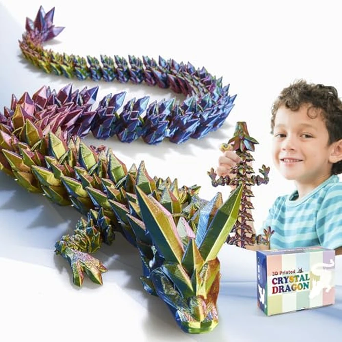 meturebear Large 3D Printed Dragon,30 Inch 3D Dragon Toys,Bigger Fidget Crystal Animals Toys, 3D Printed Articulated Animals for Home Office Car Desk Decor (Red Gold Blue, 30 inch) by meturebear - Image 1