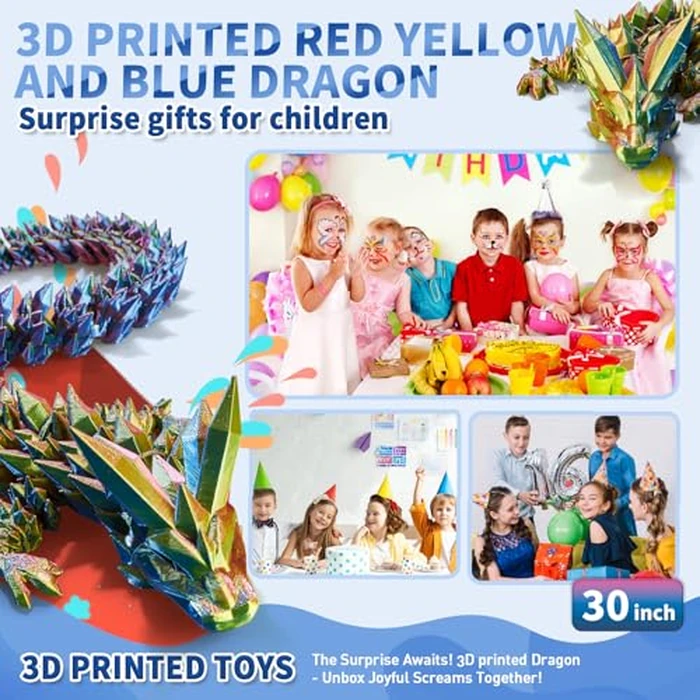 meturebear Large 3D Printed Dragon,30 Inch 3D Dragon Toys,Bigger Fidget Crystal Animals Toys, 3D Printed Articulated Animals for Home Office Car Desk Decor (Red Gold Blue, 30 inch) by meturebear - Image 5