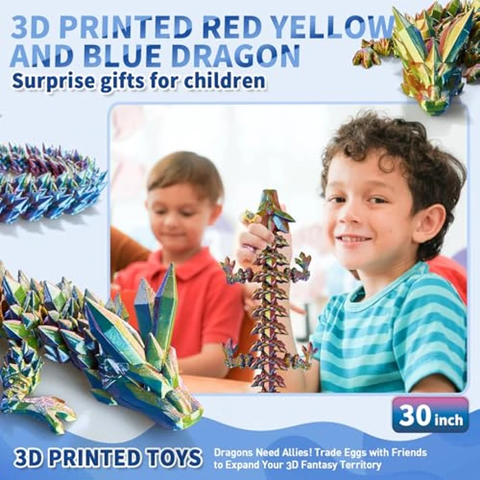 meturebear Large 3D Printed Dragon,30 Inch 3D Dragon Toys,Bigger Fidget Crystal Animals Toys, 3D Printed Articulated Animals for Home Office Car Desk Decor (Red Gold Blue, 30 inch) by meturebear - Image 6