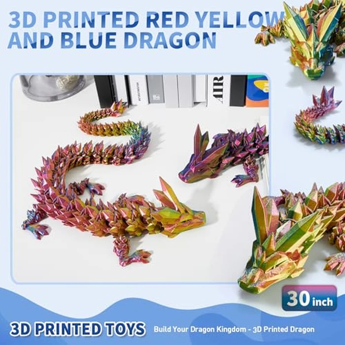 meturebear Large 3D Printed Dragon,30 Inch 3D Dragon Toys,Bigger Fidget Crystal Animals Toys, 3D Printed Articulated Animals for Home Office Car Desk Decor (Red Gold Blue, 30 inch) by meturebear - Image 8